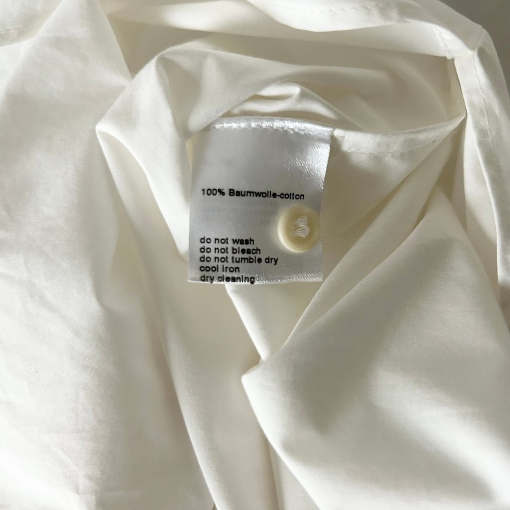Akris Punto Shirt 100% Cotton White Smocked Cuff High-Low Hem Size 4 US - Picture 7 of 7